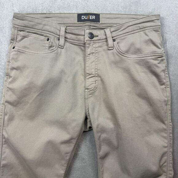 DU/ER No Sweat Slim Pants Men's 34 X 30 Khaki Five Pocket Cotton Lyocell Stretch - Picture 3 of 14